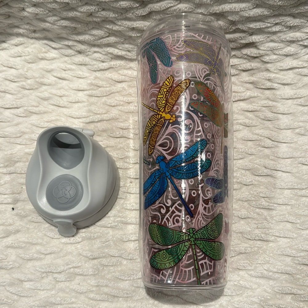 Tervis Dragonfly Mandala 24 Oz. Double Walled Cup Tumbler Pink Lid USA